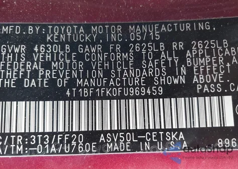2015 Toyota Camry Se z USA, uszkodzony, nr VIN 4T1BF1FK0FU969459